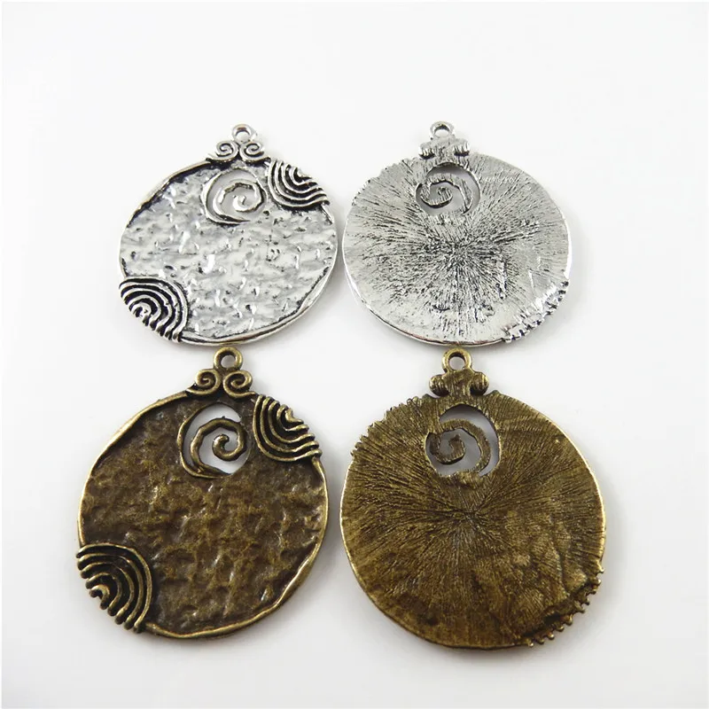 2PCS Antique Charm Ancient Tone Round Shaped Alloy Pendants Crafts 52*44mm Jewelry Making Accessory DIY Findings Charms Pendant