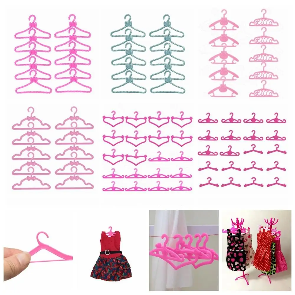 10/20PCS Pink Plastic Playing House Dress Holders Doll Accessories 1:6 Scale Dollhouse Furniture Miniature Clothes Hangers