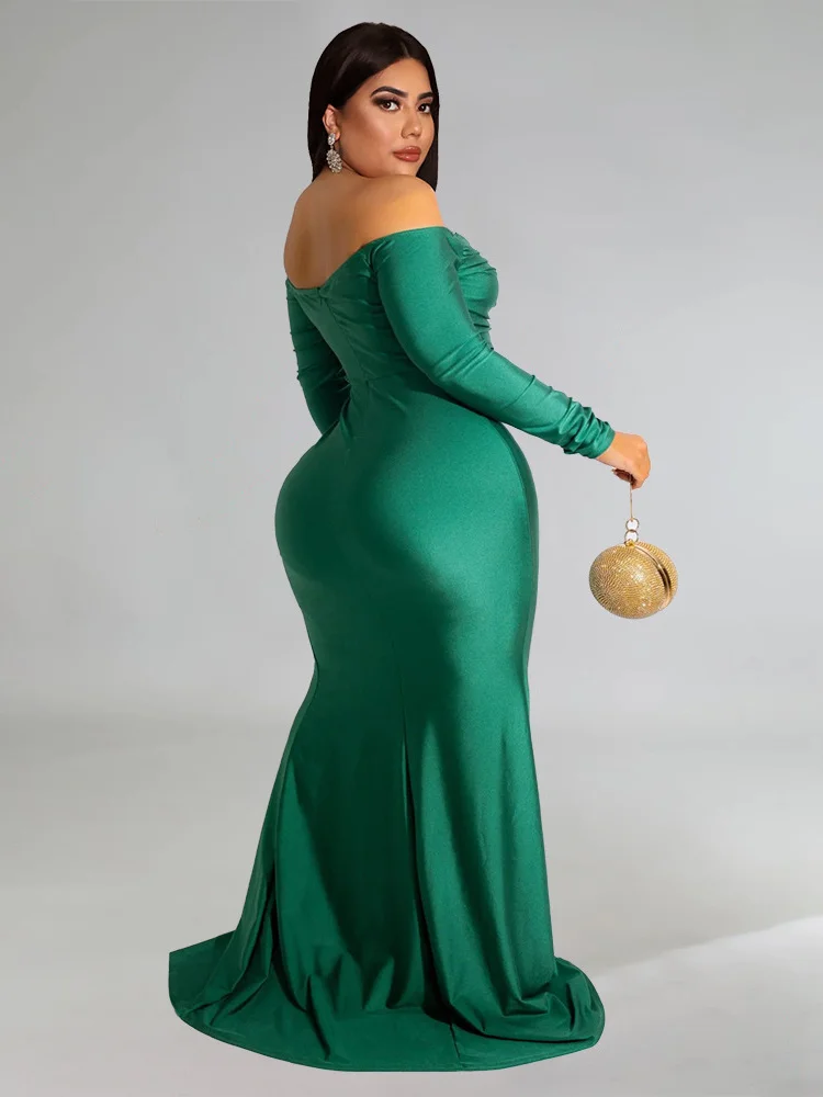 Wmstar Plus Size Party Dresses for Women Off Shoulder V Neck Slip Hem Elegant Full Length Maxi Dress Wholesale Dropshipping 2022