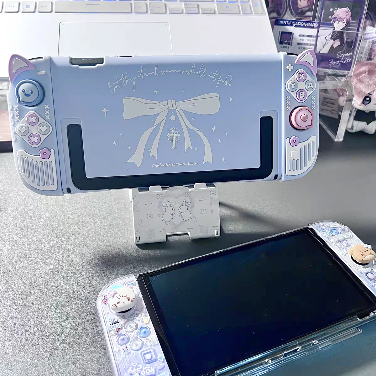 Nova Capa Protetora de Silicone Original para Switch OLED 2, Capa Destacável 3D com Orelhas de Gato para Controle de Console de Jogos NS