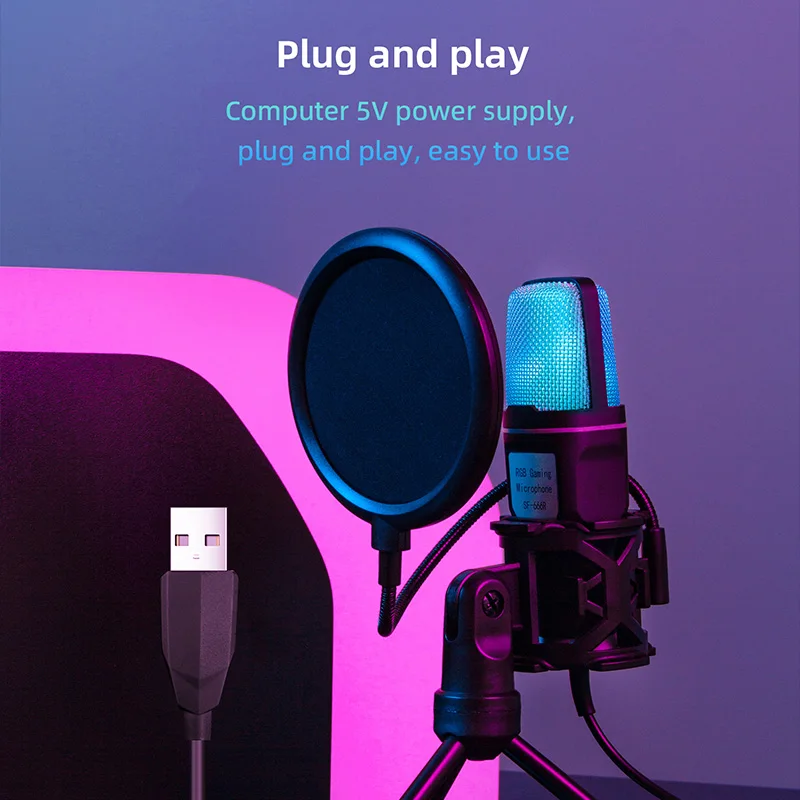 ميكروفون RGB مع تقليل الضوضاء ، USB ، ميكروفون سلكي ، ميكروفون ألعاب للبودكاست ، تسجيل ، تدفق استوديو ، كمبيوتر محمول ، كمبيوتر مكتبي ، كمبيوتر شخصي