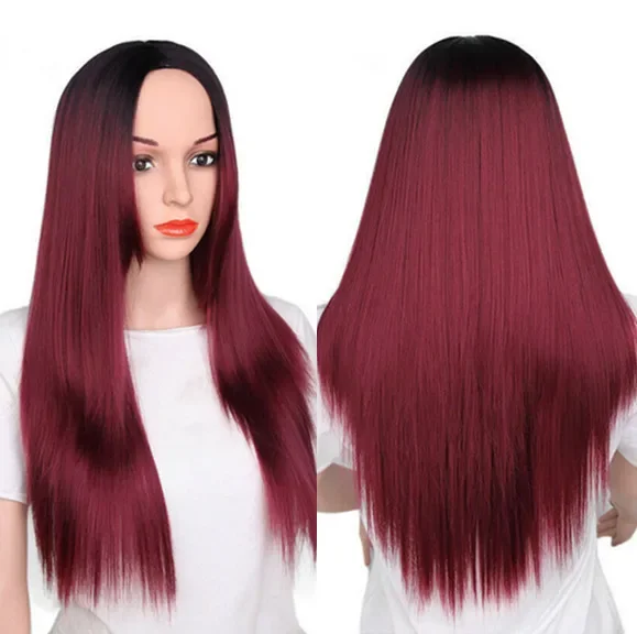 

Women Sexy Long Straight Synthetic Party Costume Red and Black Wig