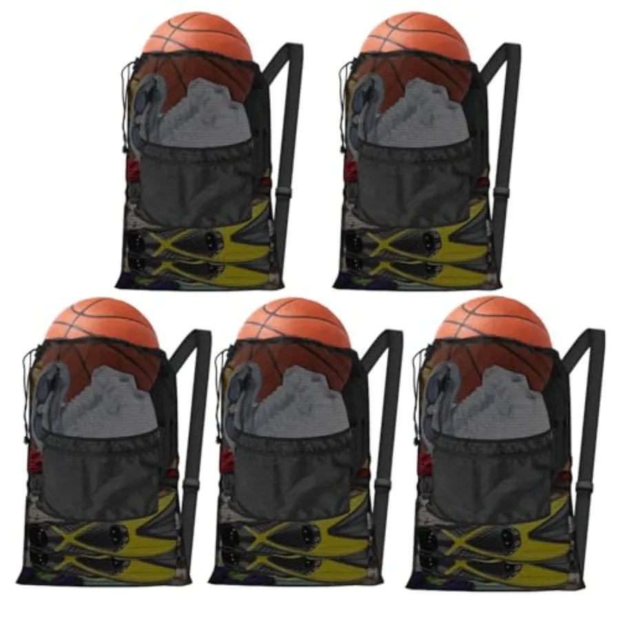 Drawstring Bag Heavy Duty Mesh Bag Gym String Bag with Pocket Sport Equipment Bag for Swimming Yoga Beach Laundry