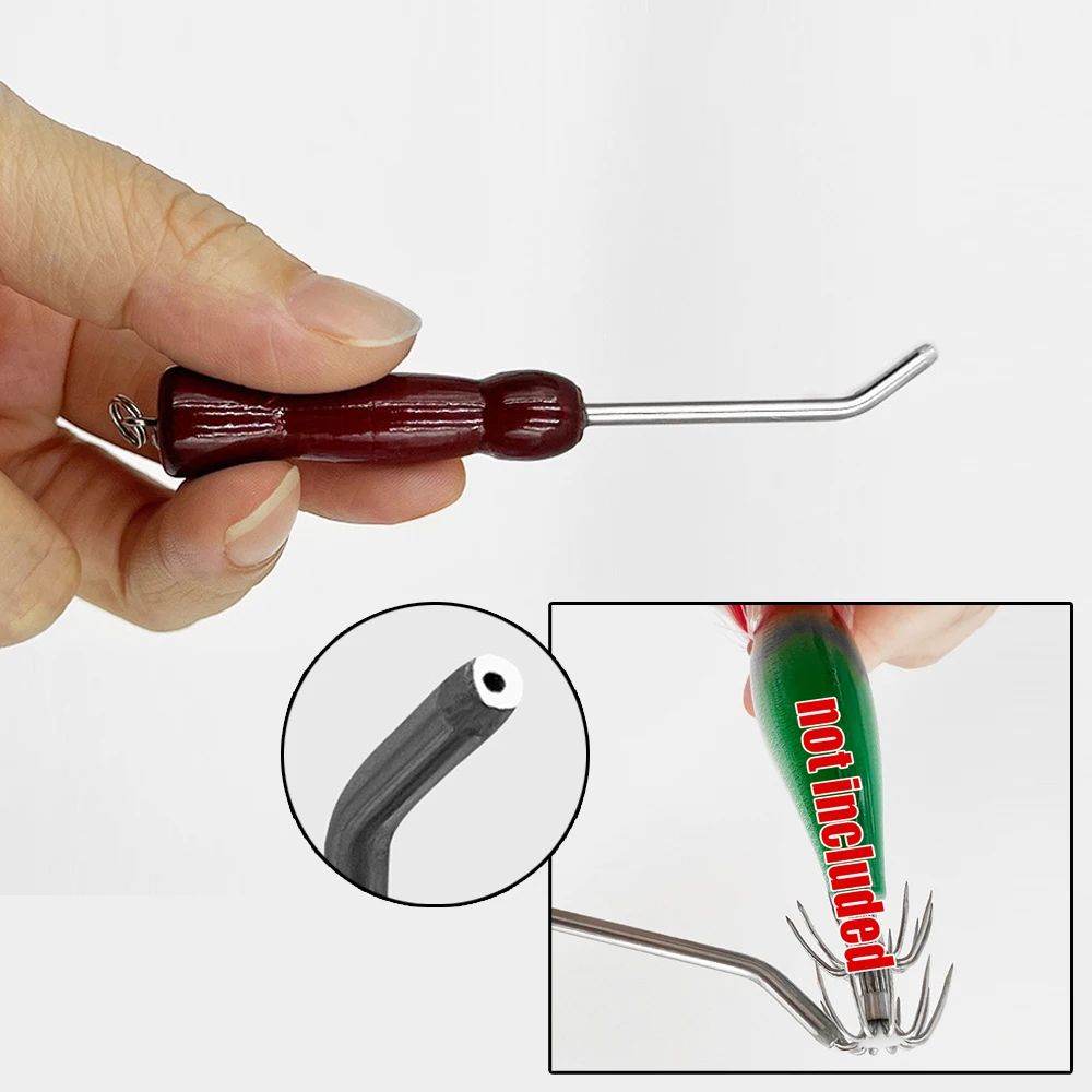 

1pc Fishing Umbrella Hook Stainless Steel Adjuster Tool Wooden Handle Squid Hook Repair Corrector Fish Tackle Tool Accessories