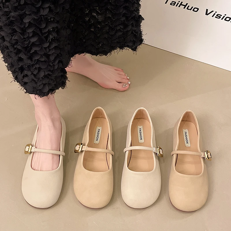 2025 Spring and Autumn Fashion Button Single Women's Solid Color Model Beautiful Casual and Comfortable Shoes