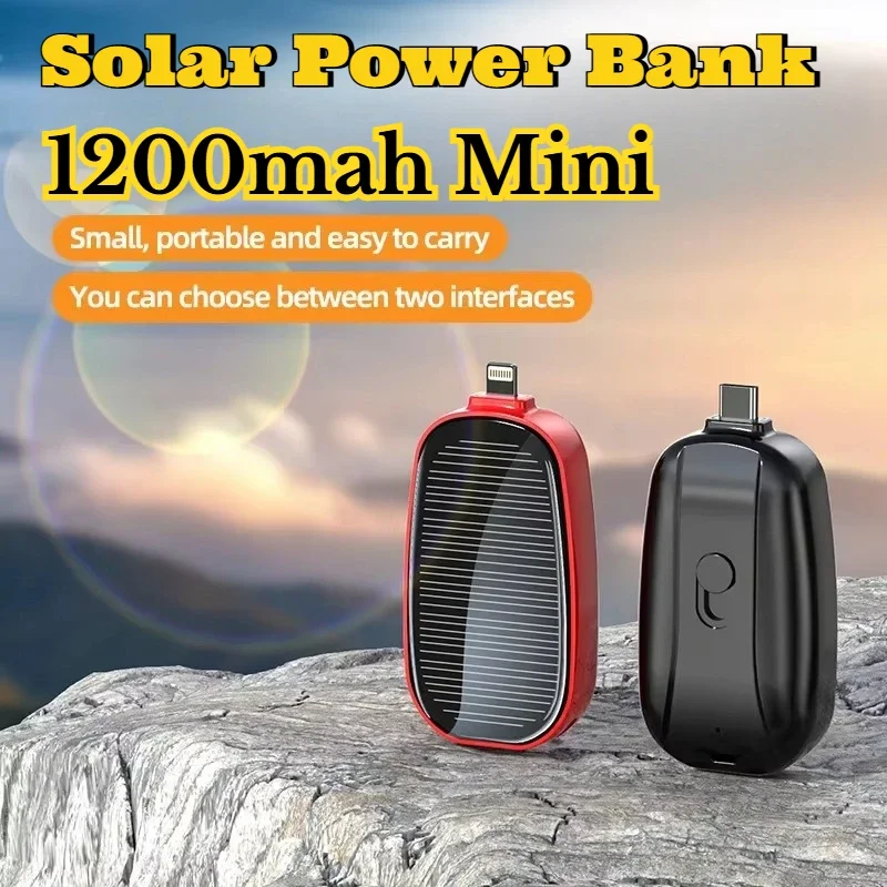 1200mAh Solar Mini Power Bank Keychain Portable Charger Outdoor Camping External Battery Fast Charging For Xiaomi Mobile Power view 2