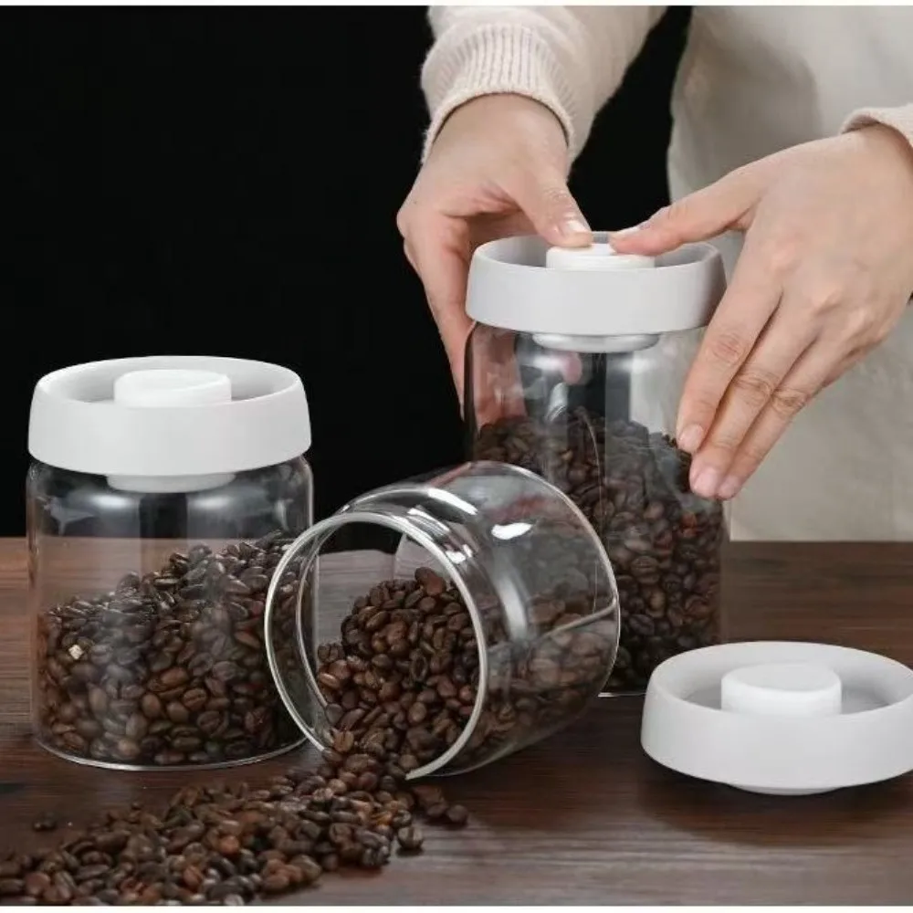 Moisture Proof Vacuum Sealed Jar Press Type High Borosilicate Glass Tea Storage Container Keep Fresh Manual Glass Coffee Jar