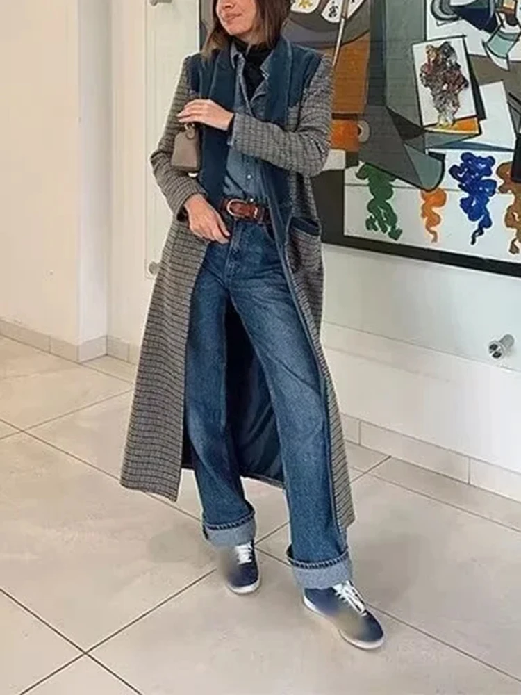 CHICEVER Temperamento Plaid Hit Color Cardigan da donna Cappotti di lana Risvolto Manica lunga Pathwork Tasche Giacca Abiti autunnali femminili