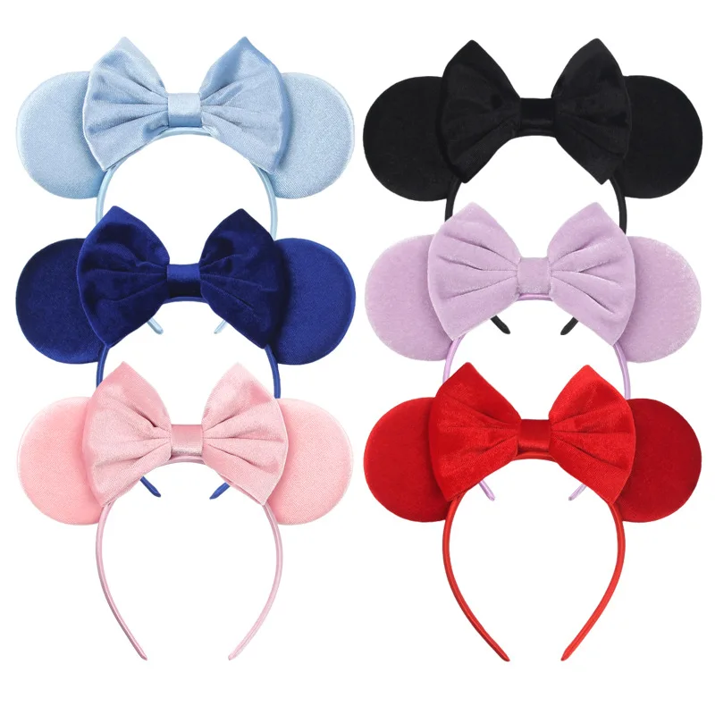 Velvet Headband Mickey Ear Bow Simple Headband Amusement Park Party Headpiece