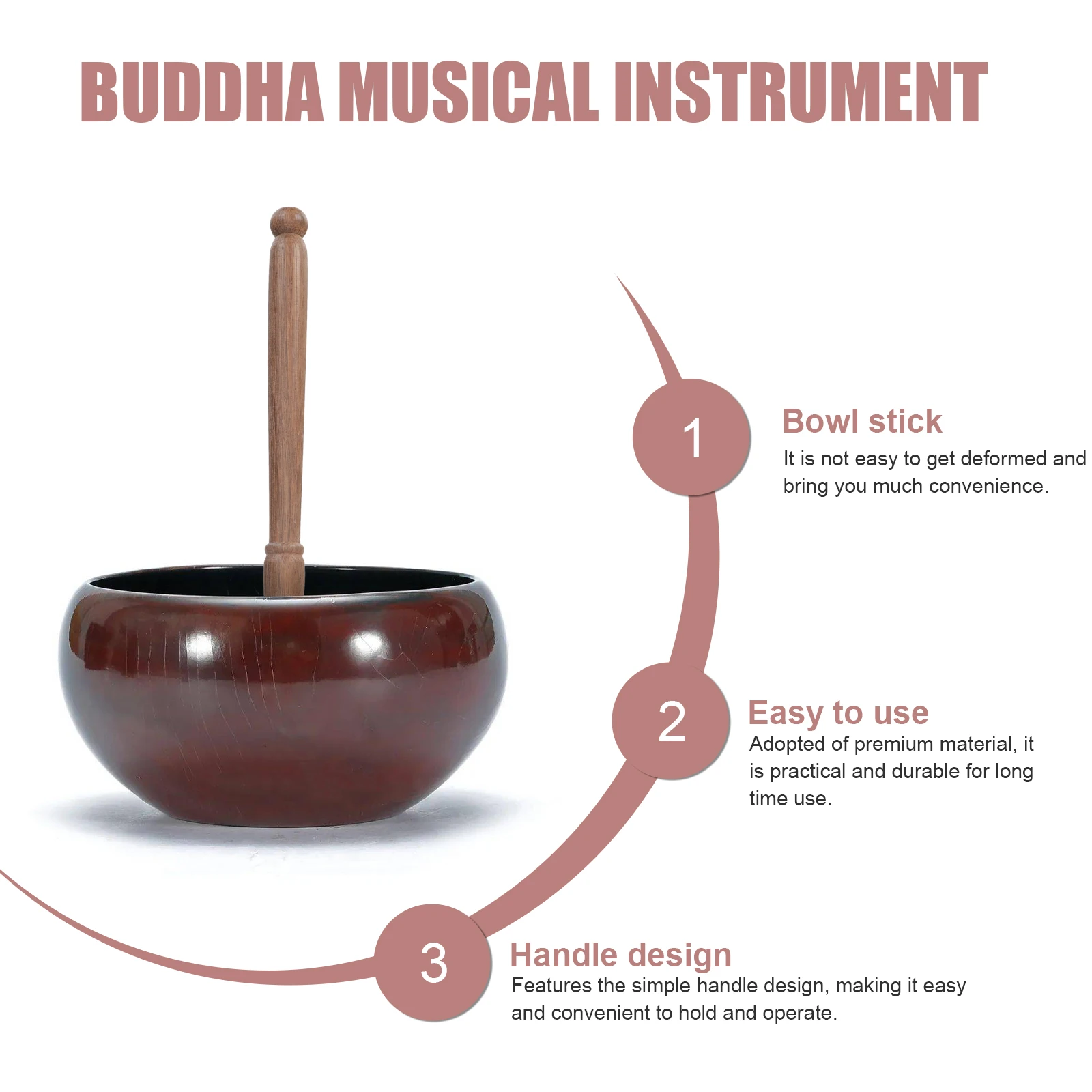 

Buddha Sound Bowl Mallet Wooden Singing Stick Quiet Distant Sound Portable Travel Gift Simple Handle Durability Practical Use