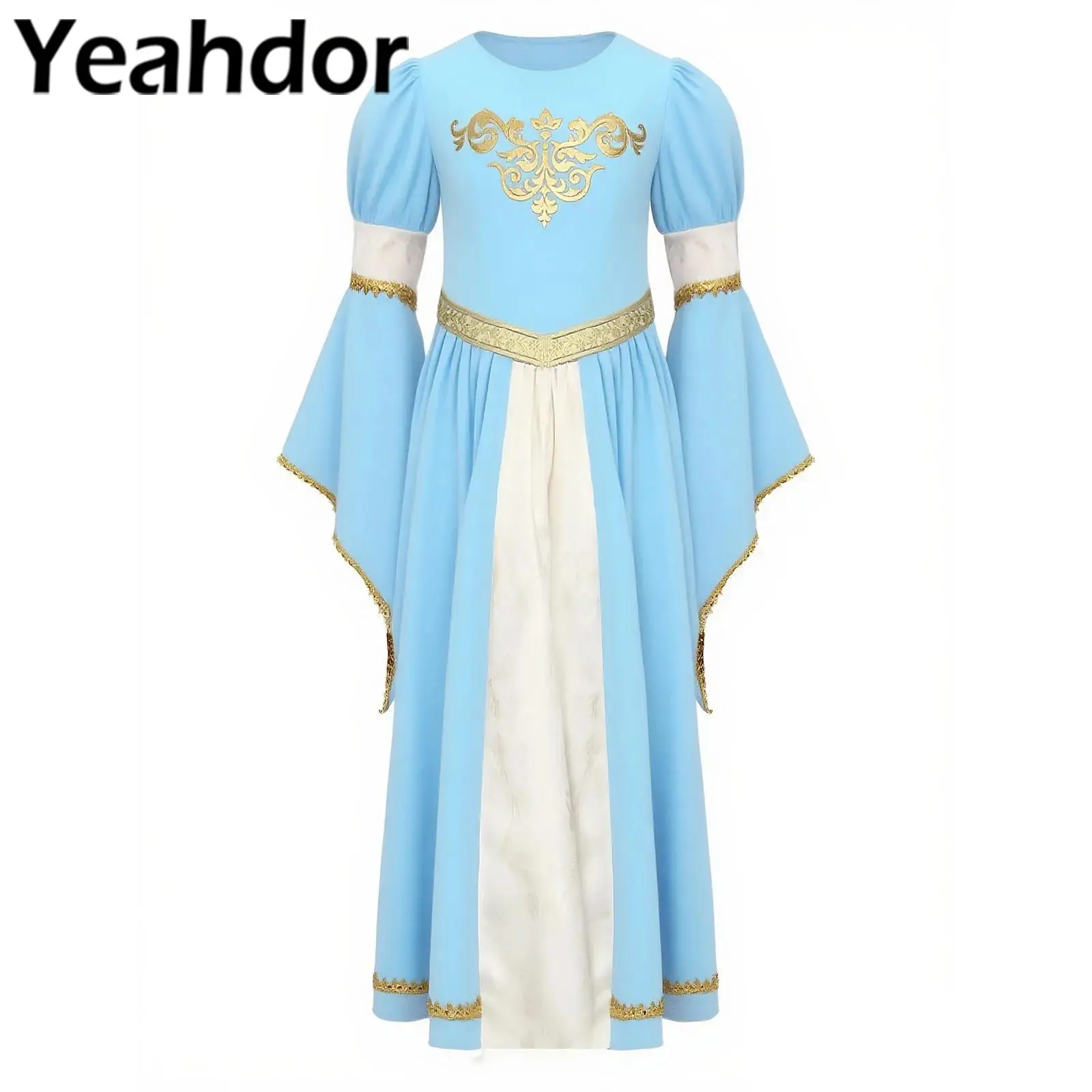 

Детские костюмы для косплея средневековой принцессы для девочек, платье для косплея эпохи Возрождения на Хэллоуин, длинное платье с рюшами, праздничное платье для ролевых игр