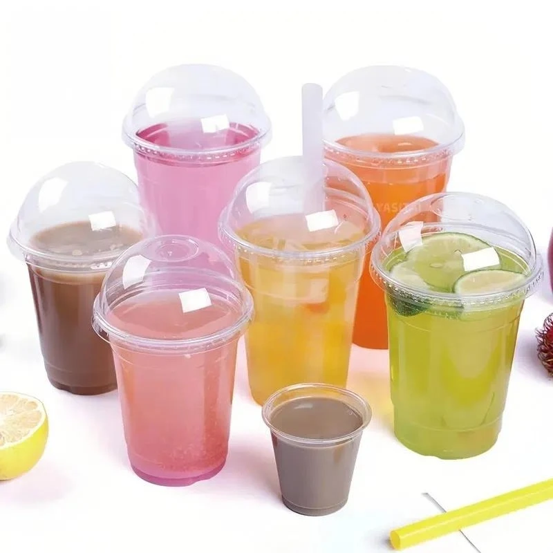 500ml U Shaped PP Disposable Bubble Tea Cup With Lid 16oz Single Layer Juice Beverage