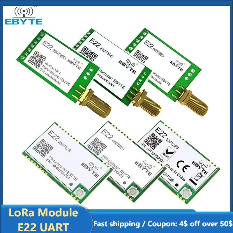 Módulo LoRa EBYTE E22 Série SMD DIP 433MHz 915MHz 868MHz 22dBm 30dBm IPEX/Furo de carimbo SMA-K Módulo sem fio