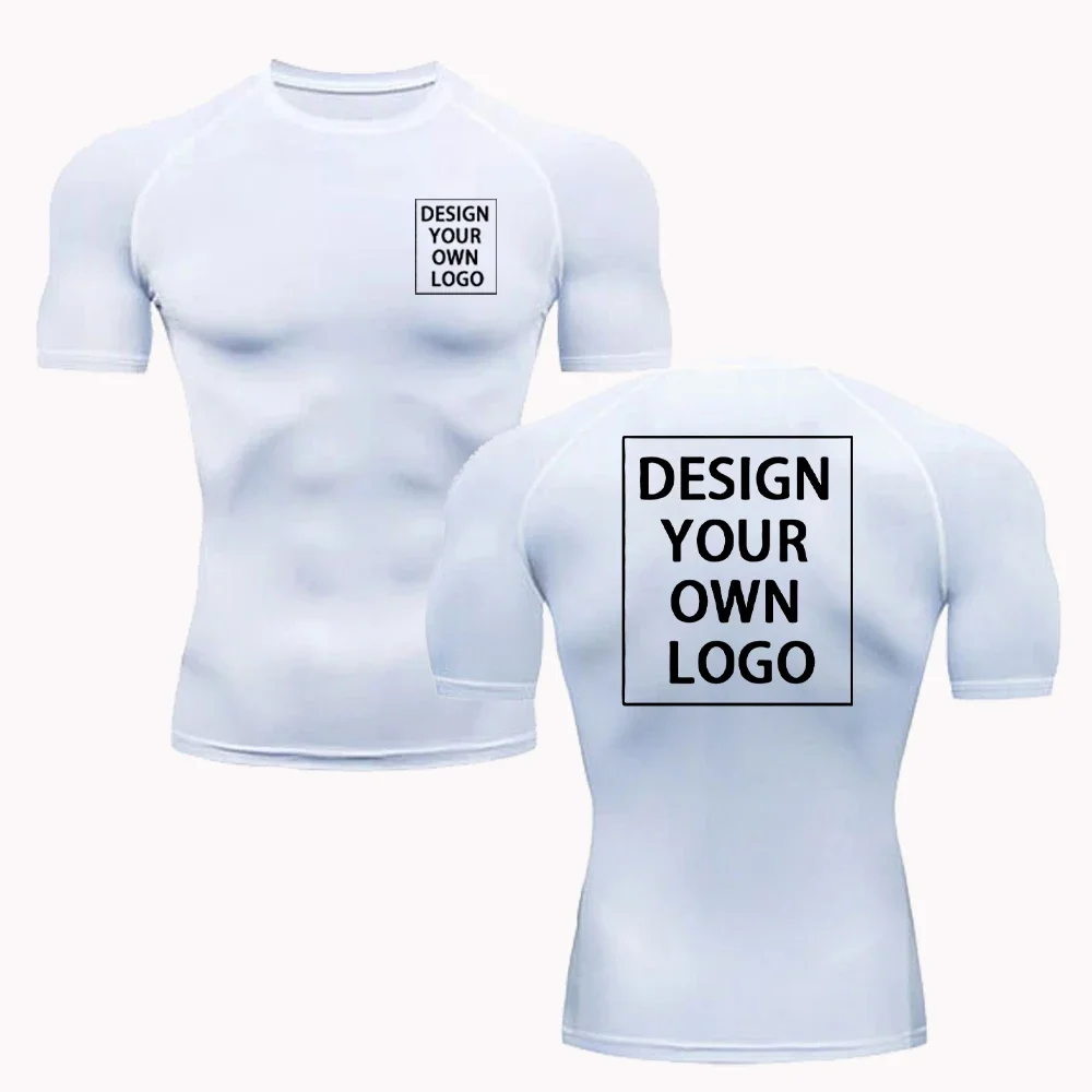 DIY Custom Compression T-shirt Men Summer Sportswear Running Elastic Quick Dry Sport Tops Tee Athletic Gym Workout Shirts Men