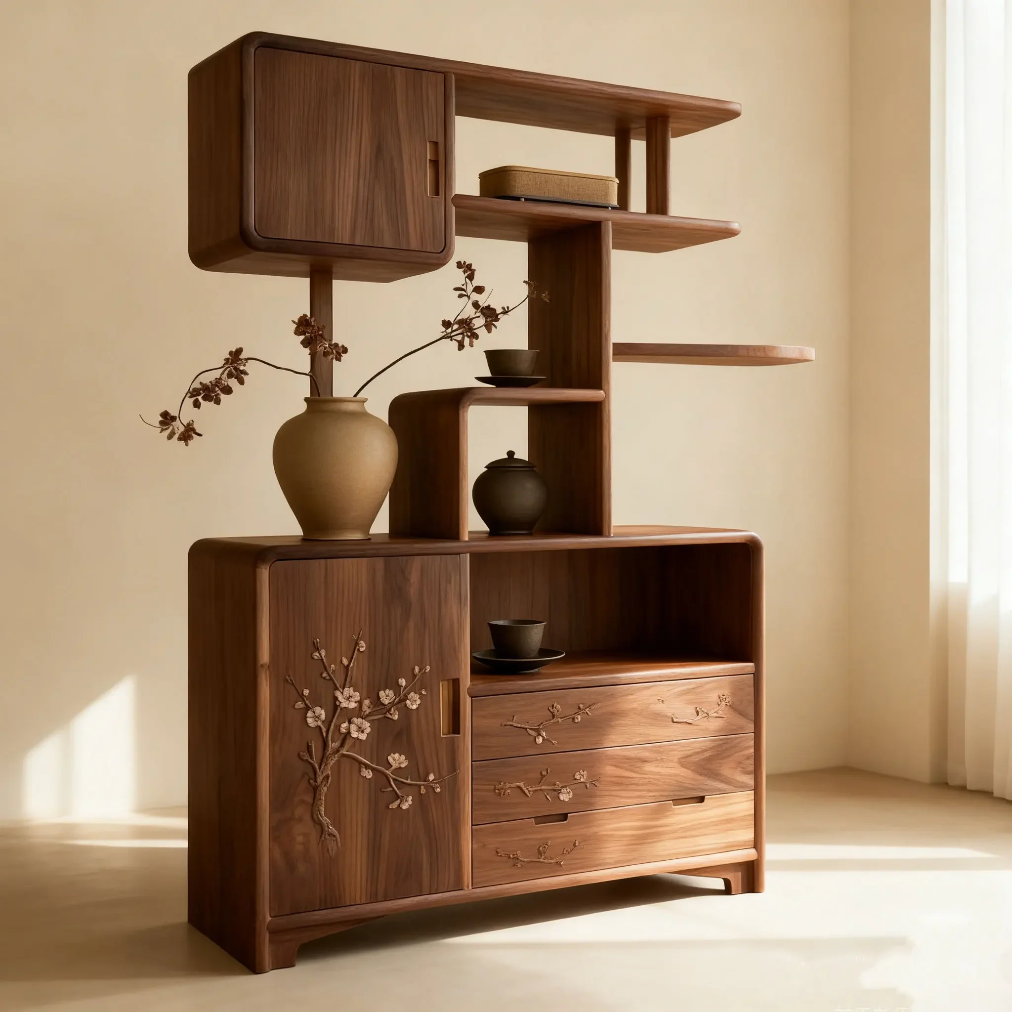 North American Black Walnut Solid Wood Bogu Frame Song's Aesthetic Display Cabinet Tea Room Duobao Pavilion Shelf