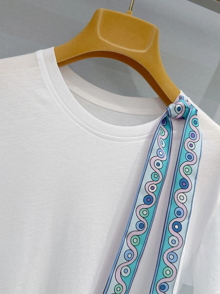 Summer Fashion Outdoors Simplicity Casual Loose Cotton T-Shirts Women's O-Neck Geometric Print Butterfly-knot Short Sleeve Tops