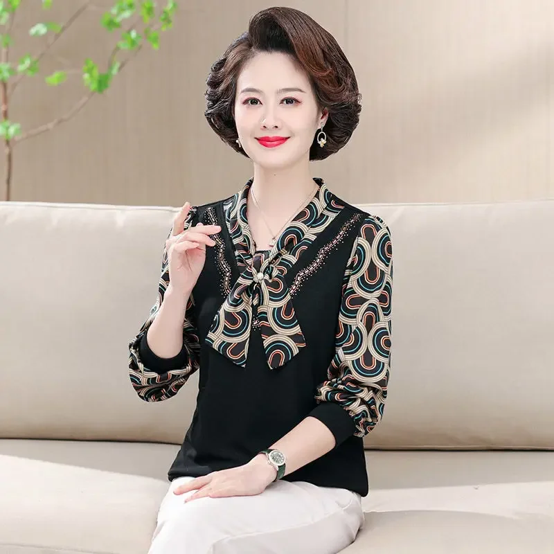 

Модный свободный и универсальный повседневный женский топ с длинными рукавами, новый сращенный пуловер, шарф, воротник, пуговицы с принтом