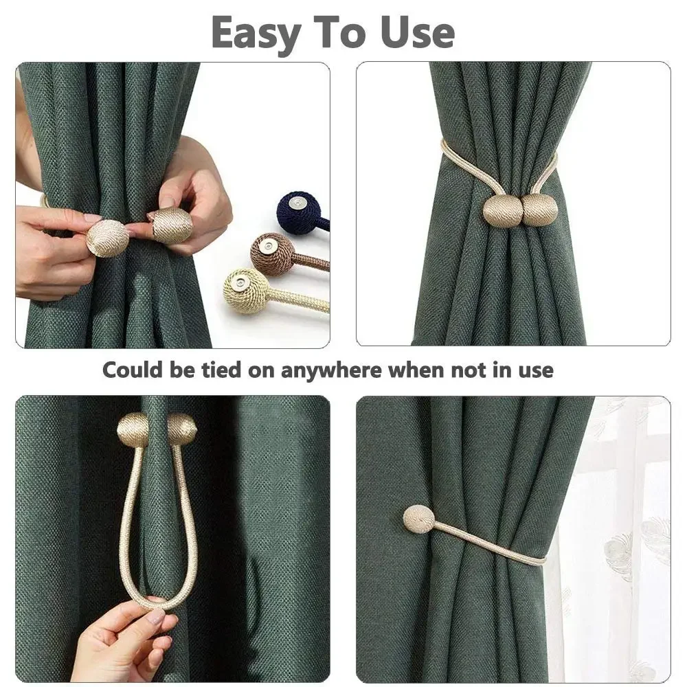 2pcs Magnetic Curtain Tie Backs Round Curtains Buckle Clip Hold Backs Binding Weaving Tie Band For Home Office Decorative