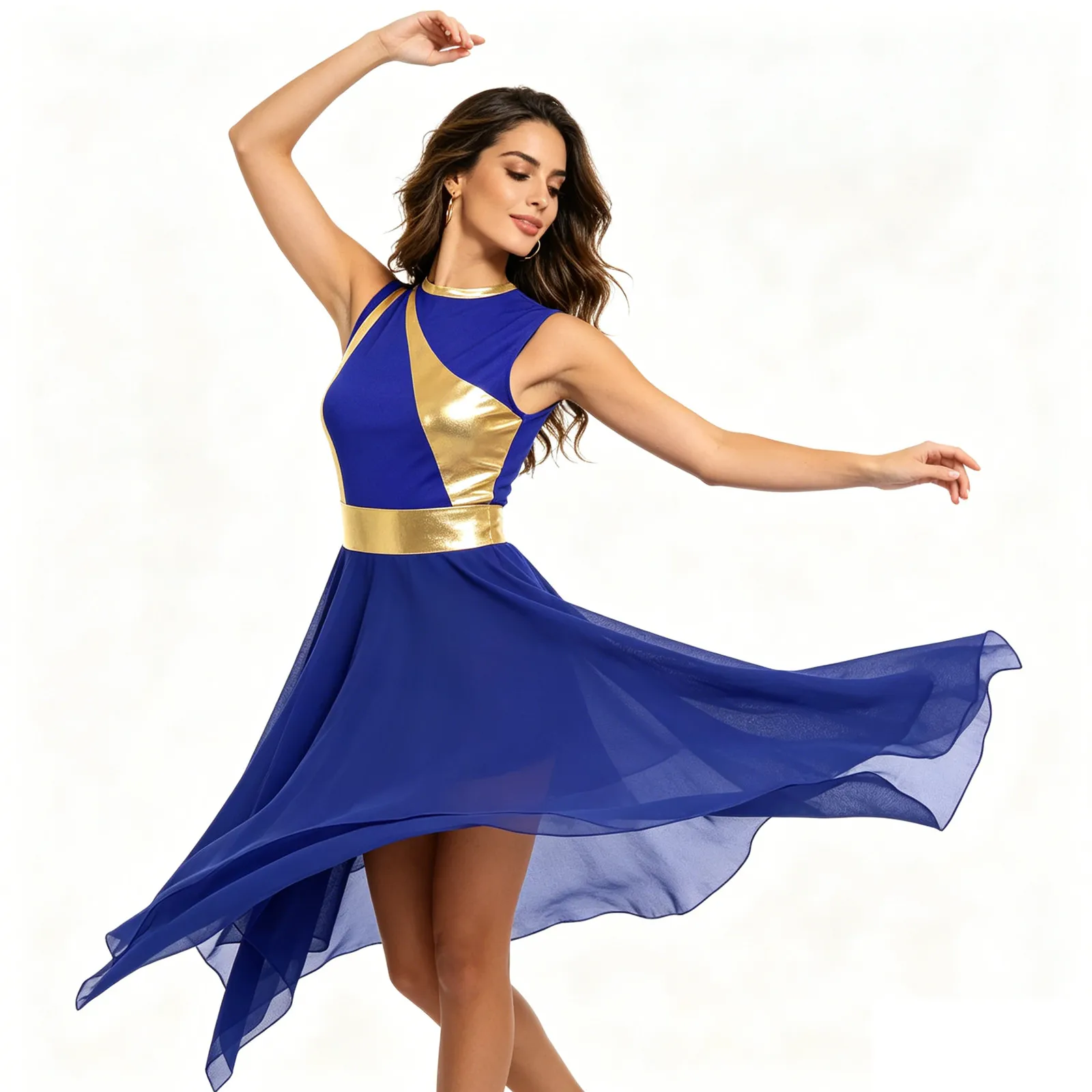 Womens Adult Ballet Lyrical Dance Tunic Dress Costume Praise Liturgical Church Christian Waltz Tutu Dress Gymnastics Dancewear