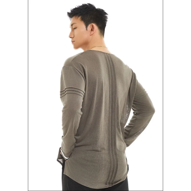 Customized TDANCE Men's Latin Dance Wear Practice Dress [Deep V-Fold Long Sleeve Top] Loose Performance Class Training BS-43