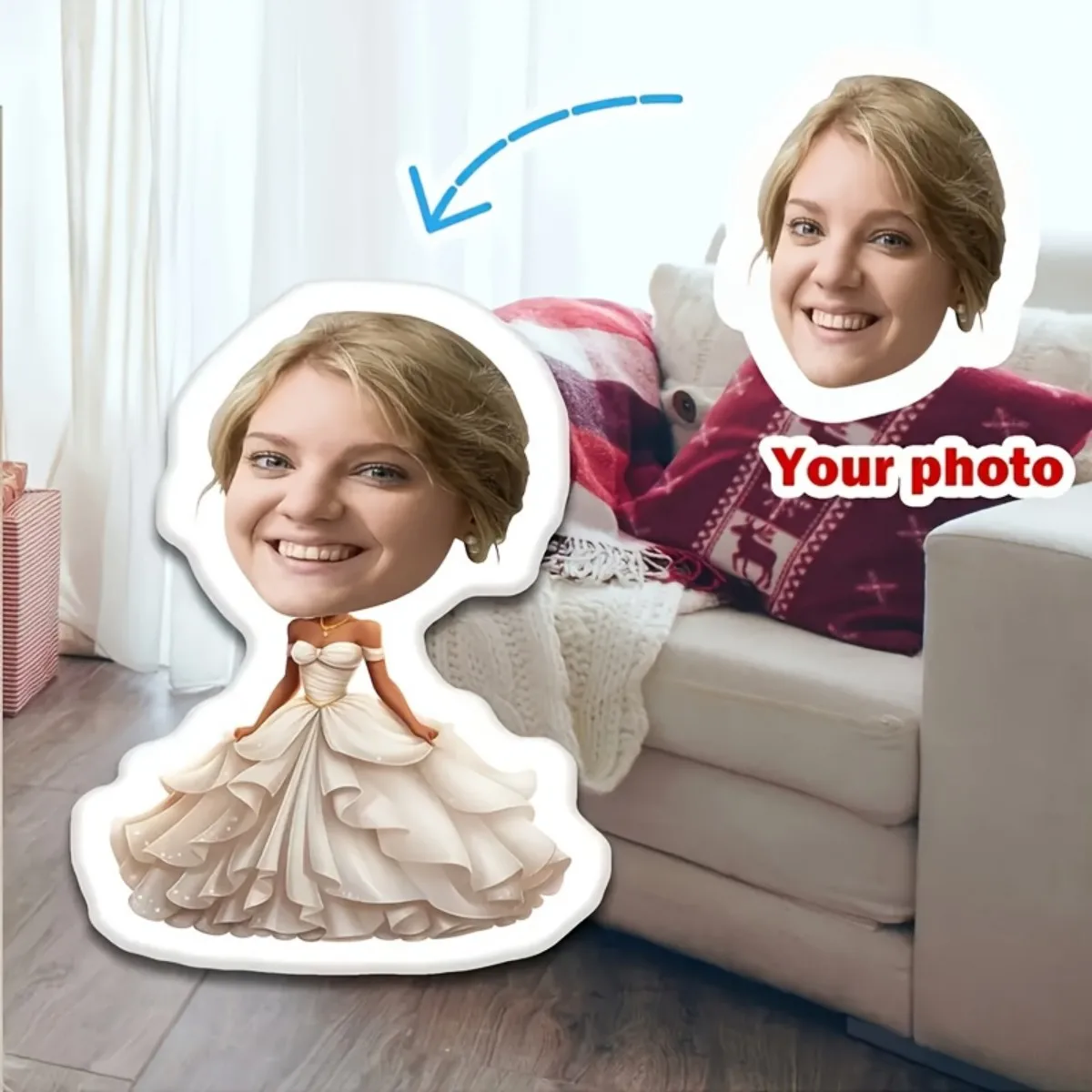 Personalized photo Home plush Pillow - Custom white dress beauty styling gift with your photos, Valentine's Day essential gift