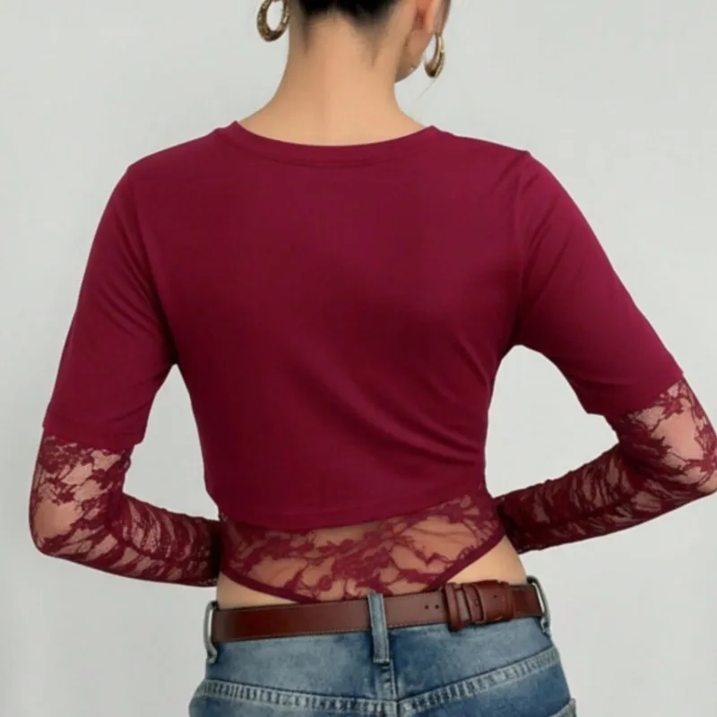 Women's Bodycon Romper New Fashion Sexy One-piece Solid Waistless Slim Fit Lace Spliced ​​Short Sleeve Top Jumpust Women Clothes