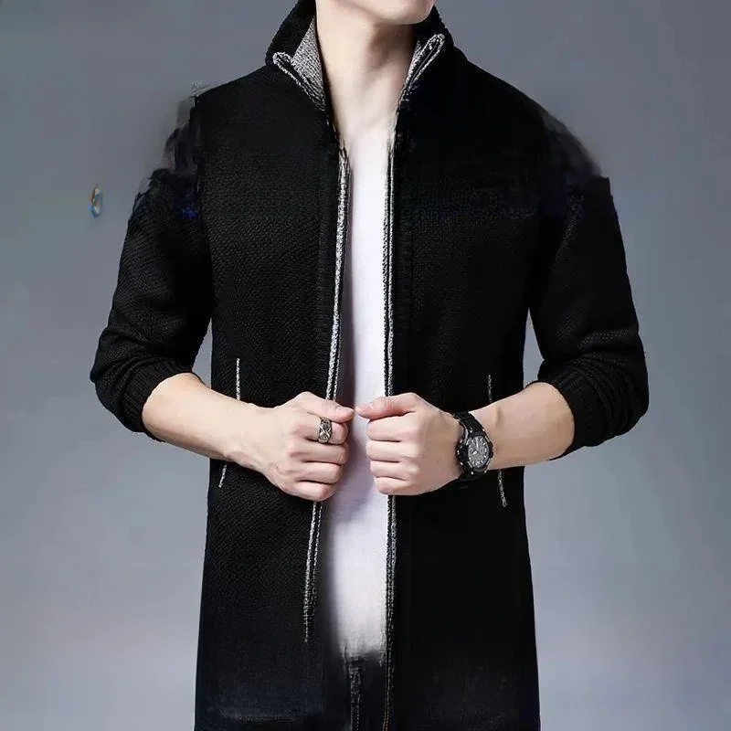 

Thiened из чистого хлопка, вязаный открытый кардиган на молнии, мужской осенне-зимний свитер, верхняя одежда для папы, подходит для среднего возраста и лежания