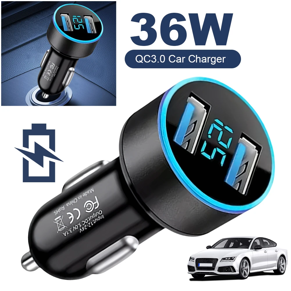 36 واط ولاعة السجائر المقبس الفاصل سيارة محول الشحن السريع المزدوج USB PD QC3.0 شاحن سيارة محول آيفون سامسونج Xiaomi