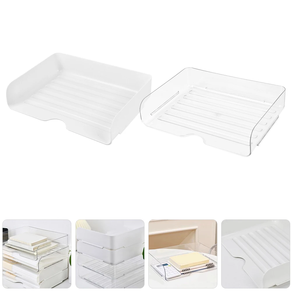 

4 Pcs File Storage Tray Clear Serving Book Rack Superimposed Desk Organizer Pp Paper Trays for Office