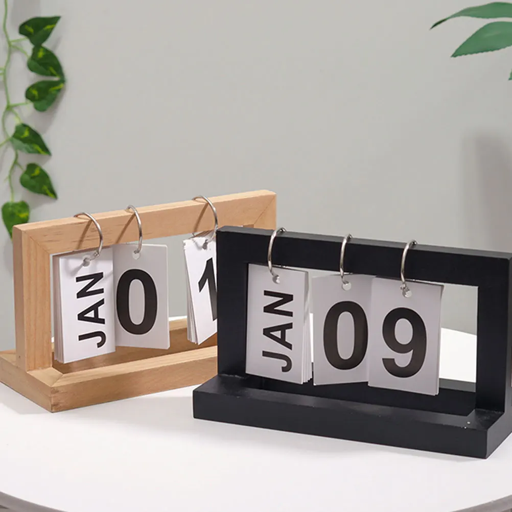 

2pcs Wooden Calendar Desktop Decor Mini Office Desk Ornament Heart Shape Restaurant Home Date Display Stand Included