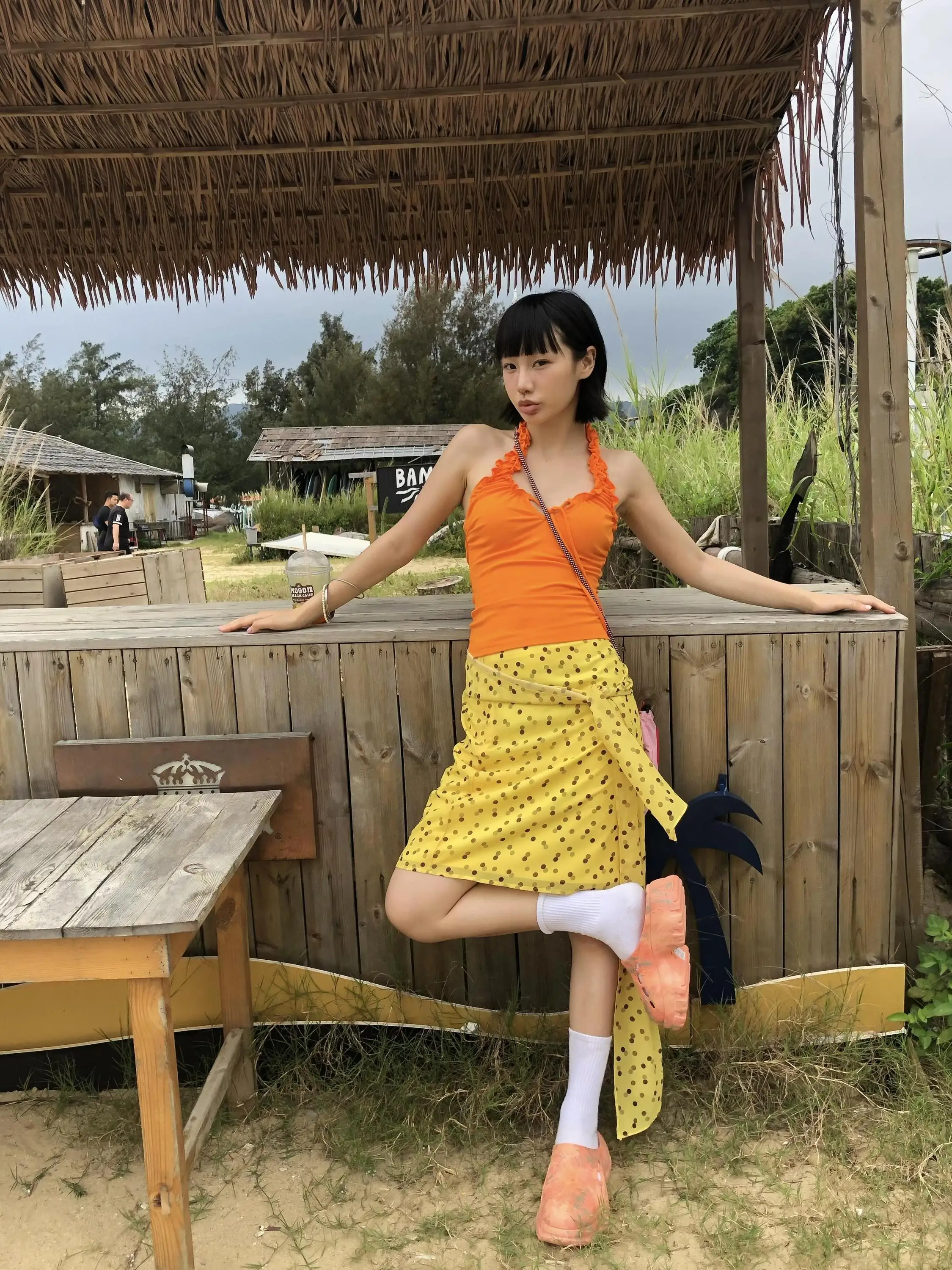 American Style Yellow Chiffon Polka Dot Half Skirt Women's Summer New High Waist A-Line Skirt Hip Covering Versatile Midi Skirt