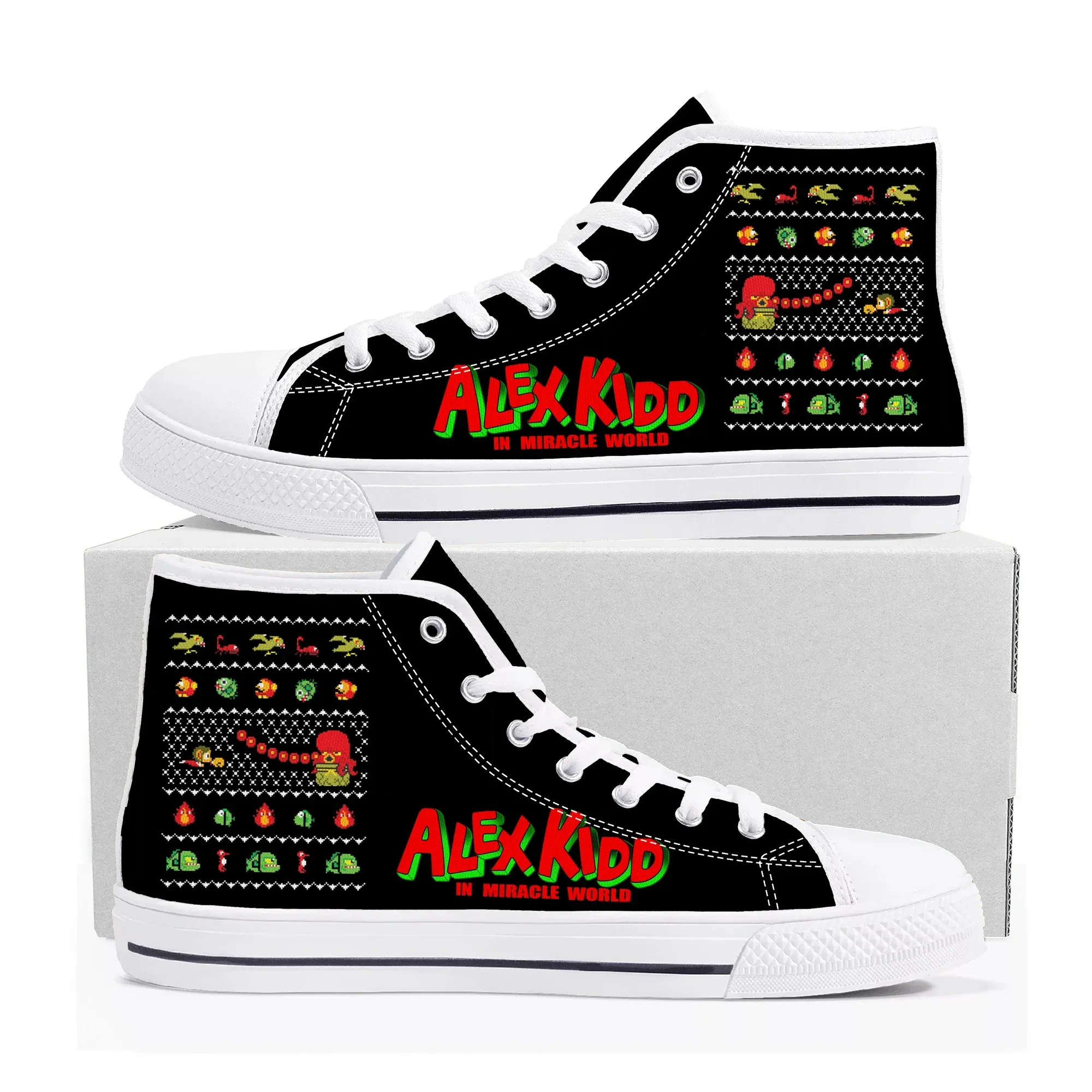 

Кроссовки Alex Kidd High Top с рисунком из мультфильма, модные мужские, женские и подростковые кроссовки высокого качества из ткани, повседневные кроссовки на заказ