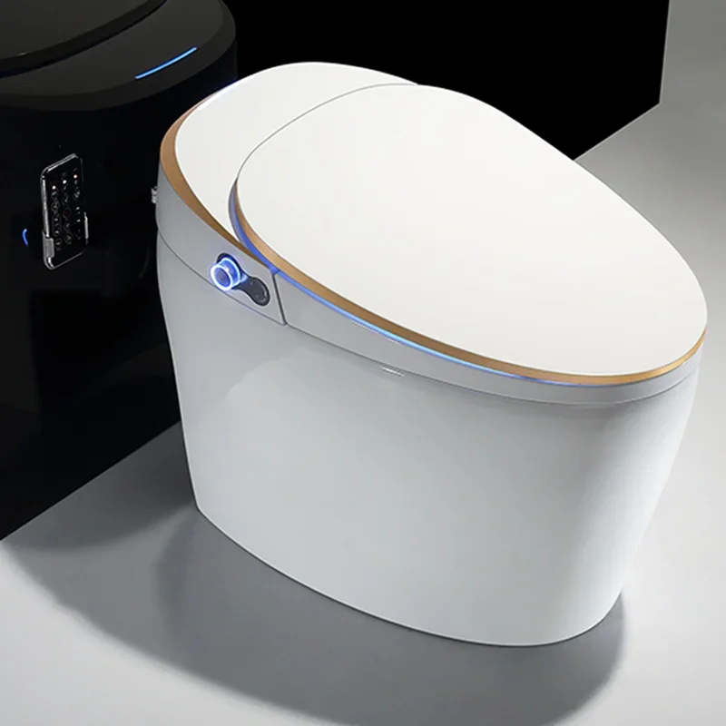 

Auto Sensor Flush Electric Bathroom One Piece Intelligent Wc Commode Toilet Bowl Golden Line Smart Toilet With Remote Control
