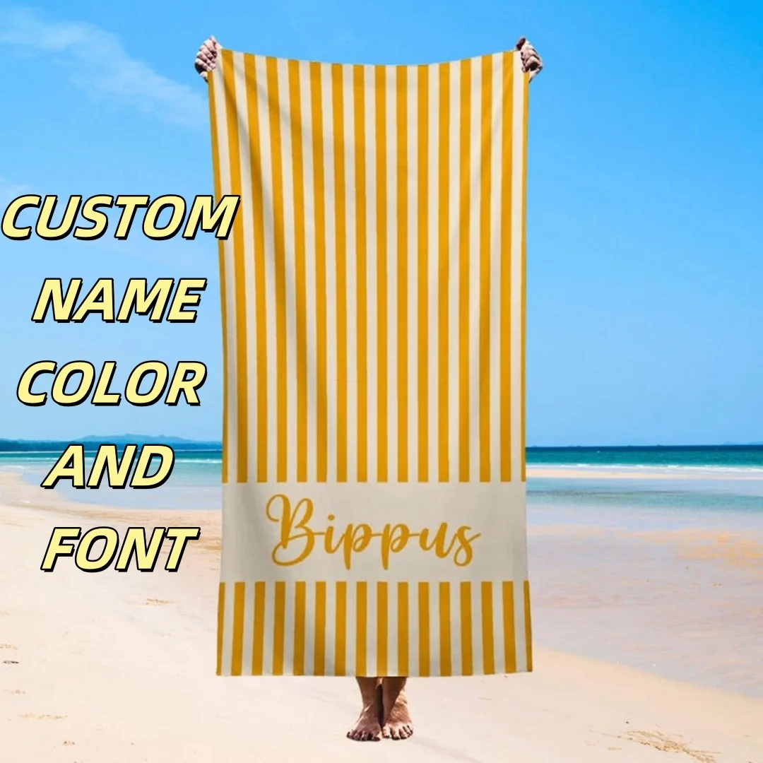 Strandtücher mit individuellem Namen, Farbe, leichtes Mikrofaser-Handtuch, Anti-Sand, schnell trocknendes Badetuch, personalisiertes Geschenk für Geburtstagsvater – Detail 1