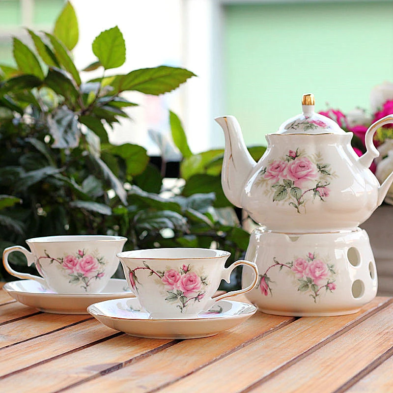 English British Tea Set Pink Camellia 500ML Teapot With Warmer Afternoon Tea Cup and Saucer set Ceramic Holding Furnace Teaware