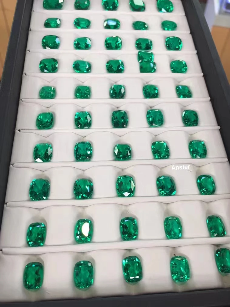 

Hot Sale All Sizes All Shapes Lab Grown Cushion Shape Colombian Emerald Muzo Green Color Loose Gemstones For Jewelry Making