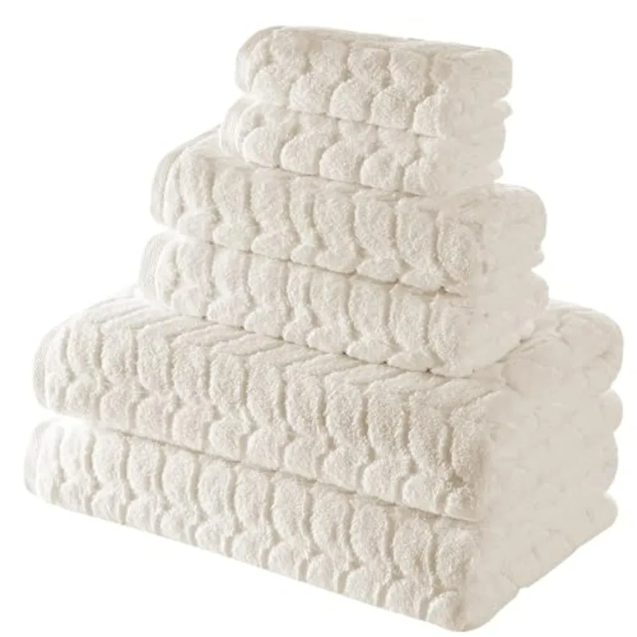 Bath towels set for bathroom use, made of Turkish cotton, cream color, ultra-soft plush jacquard texture with high absorbency a