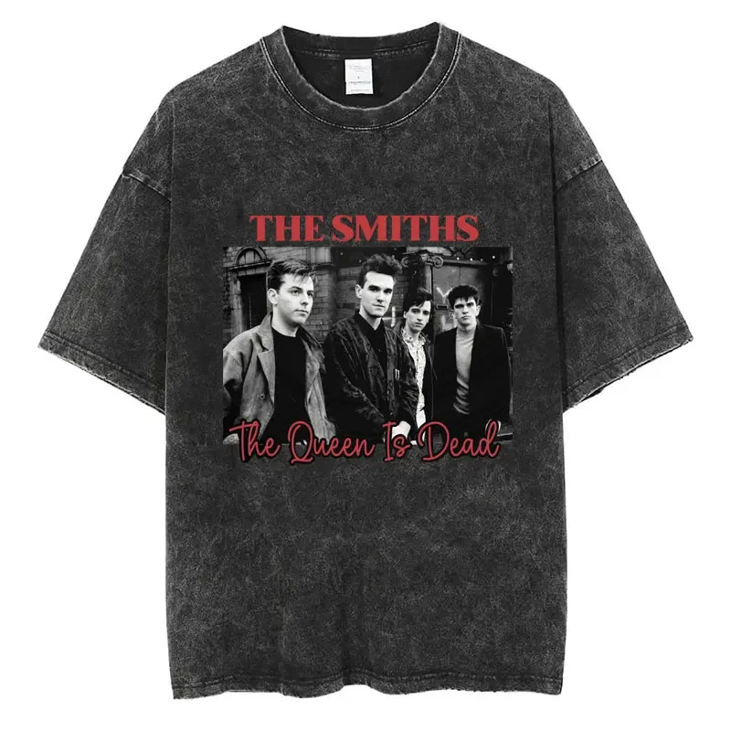 Limted The Smiths Retro Print Washed T-Shirt Men Women Casual Cotton Tee Shirt Oversized Punk Rock Band Summer Short Sleeve Male