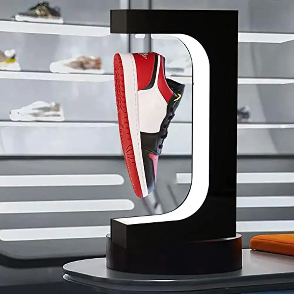 Magnetic Levitating Sneaker Display Stand with Rotating Acrylic Holder & LED Lights Exhibition Showcase Floating Shoe Shelf