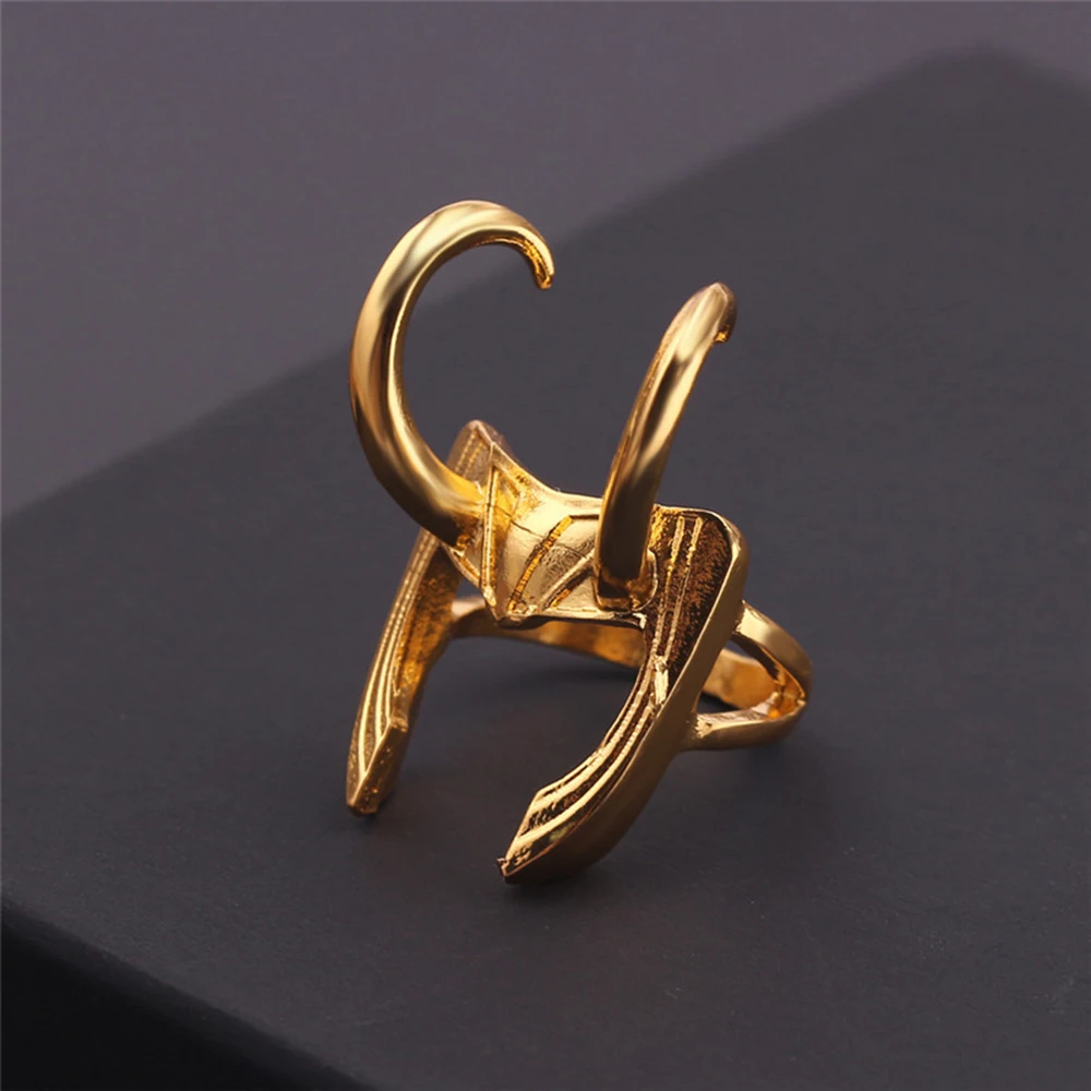 Marvel Anti Hero Loki Ring for Fans, Gold Color Helmet Finger Rings, Avengers Creative Jewelry, Simple Fashion Accessories