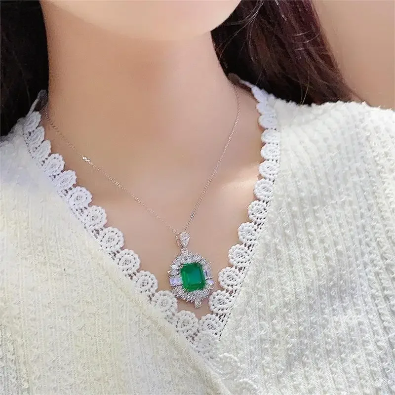 RUIF 2024 Hot Sale S925 Silve Main Stone 9ct Necklace Emerald Shape Lab Grown  Emerald Classic Style