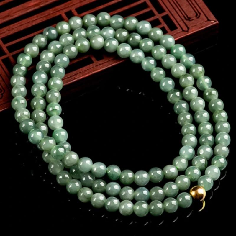 

6mm Natural Myanmar Jadeite Certified Burmese Jade Multilayer Bracelet Men Women Genuine Grade A Burma Jade Round Bead Necklaces