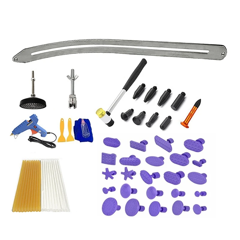 

66Pcs/Set Car Paintless Dent Removal Kit, Auto-Fender Damage Repair Arc Crowbar Puller-Lifter Rods Tools EU Plug