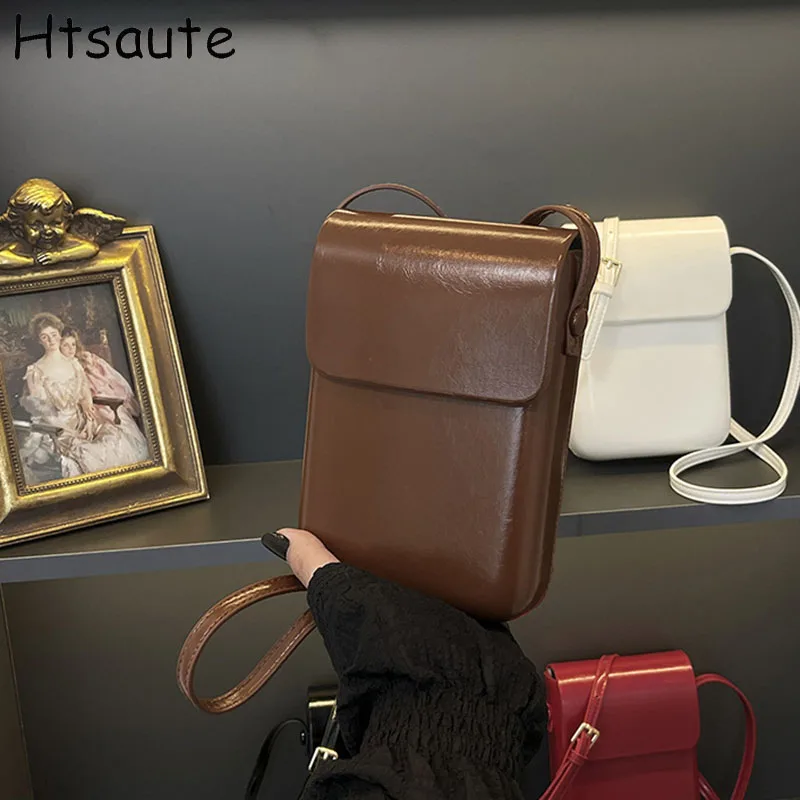 

Crossbody bag women new mini handbags messenger bags PU leather vertical solid color personality design earphone phone holders