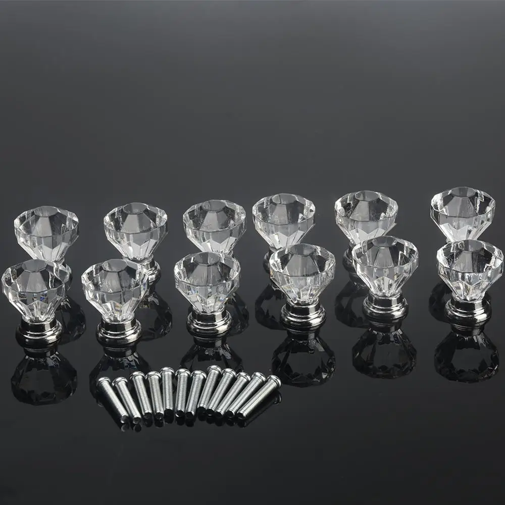 12pcs Clear Acrylic 30mm Diamond Shape Knob Cupboard Drawer Pull Handle Knobs Brand New Knobs and Kandles for Furniture Drawers