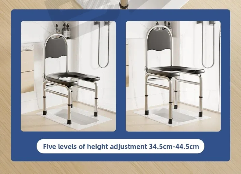Adjustable Shower Chair, Foldable Toilet Seat Riser, Stainless Steel Commode,Portable Bathroom Stool for Elderly&Pregnancy Care
