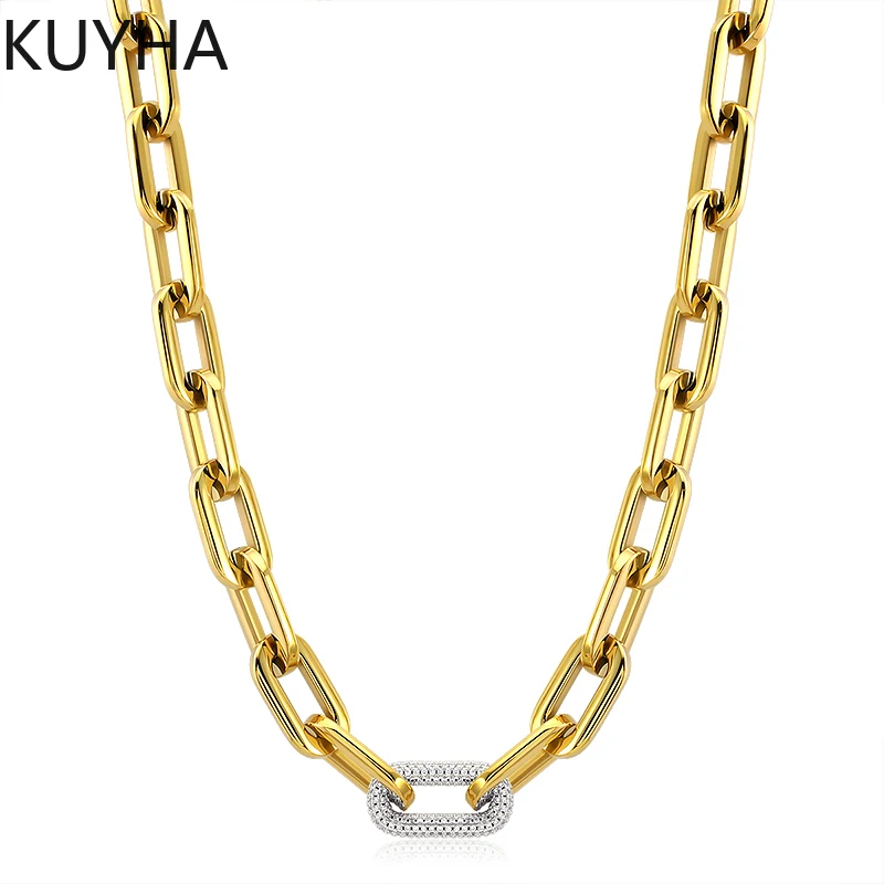 Picture: KUYHA Classic personality hollow gold chain necklace with sliver crystal stone shiny necklace free shipping item 45.6cm necklace