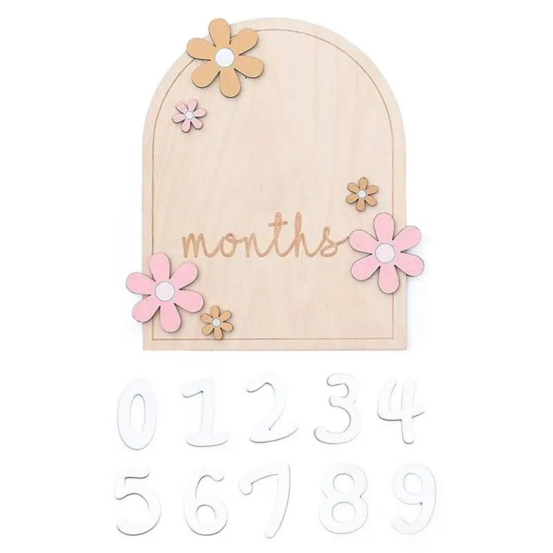 Baby Monthly Milestone Cards Wooden Baby Monthly Milestone Signs Decorative Photo Props Safe With Daisy Pattern Baby