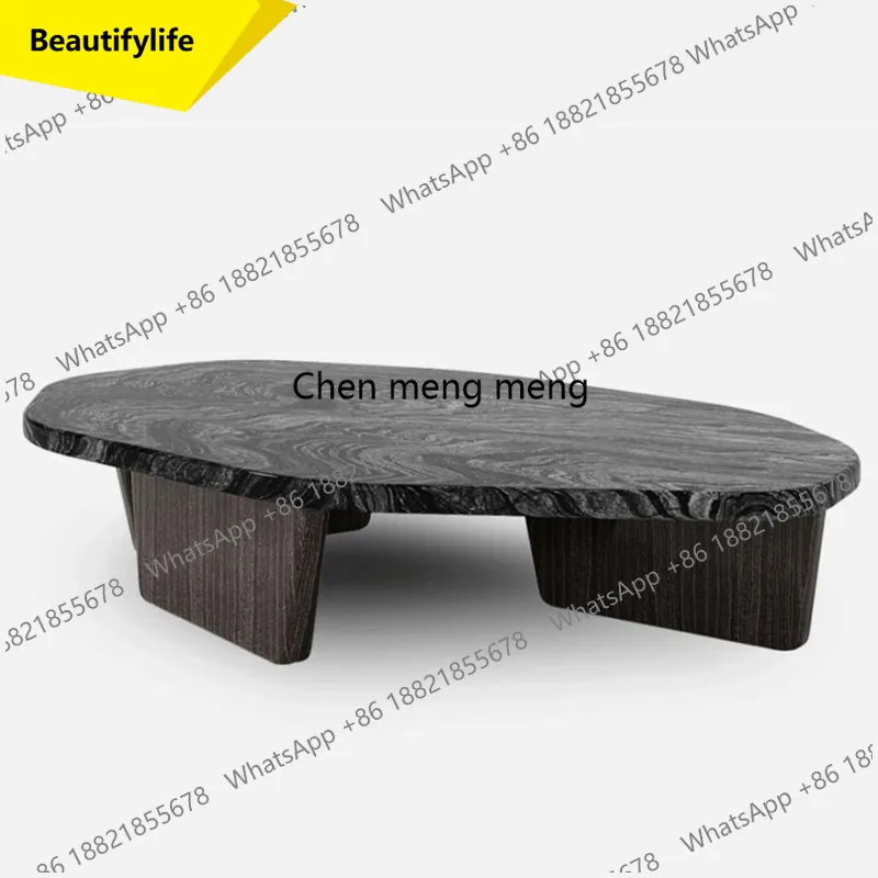 

A16 Italian minimalist natural marble coffee table living room modern light luxury travertine creative coffee table