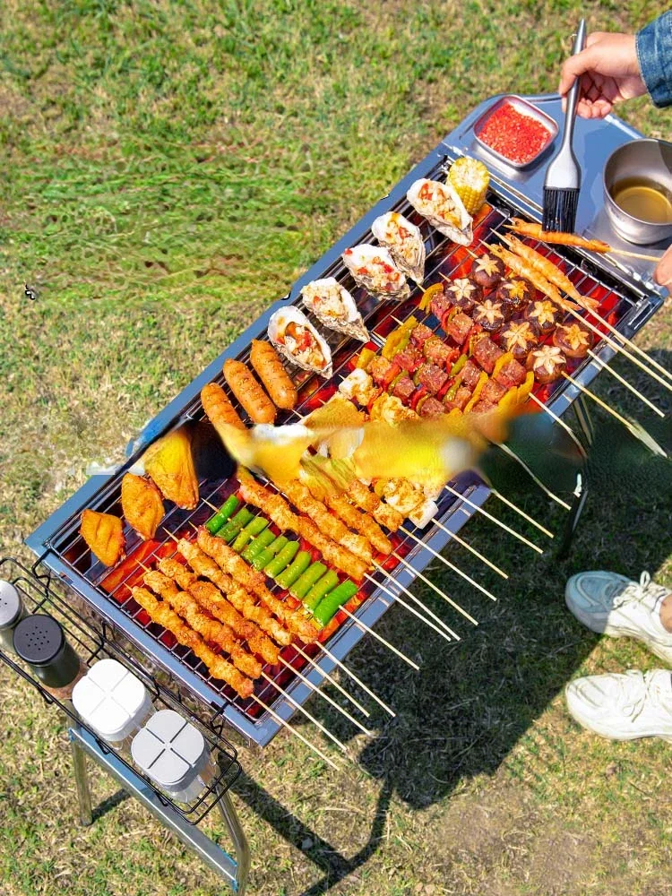 Portable Barbecue Grill Charcoal Folding Household Stainless Steel Thick Barbecue Grill